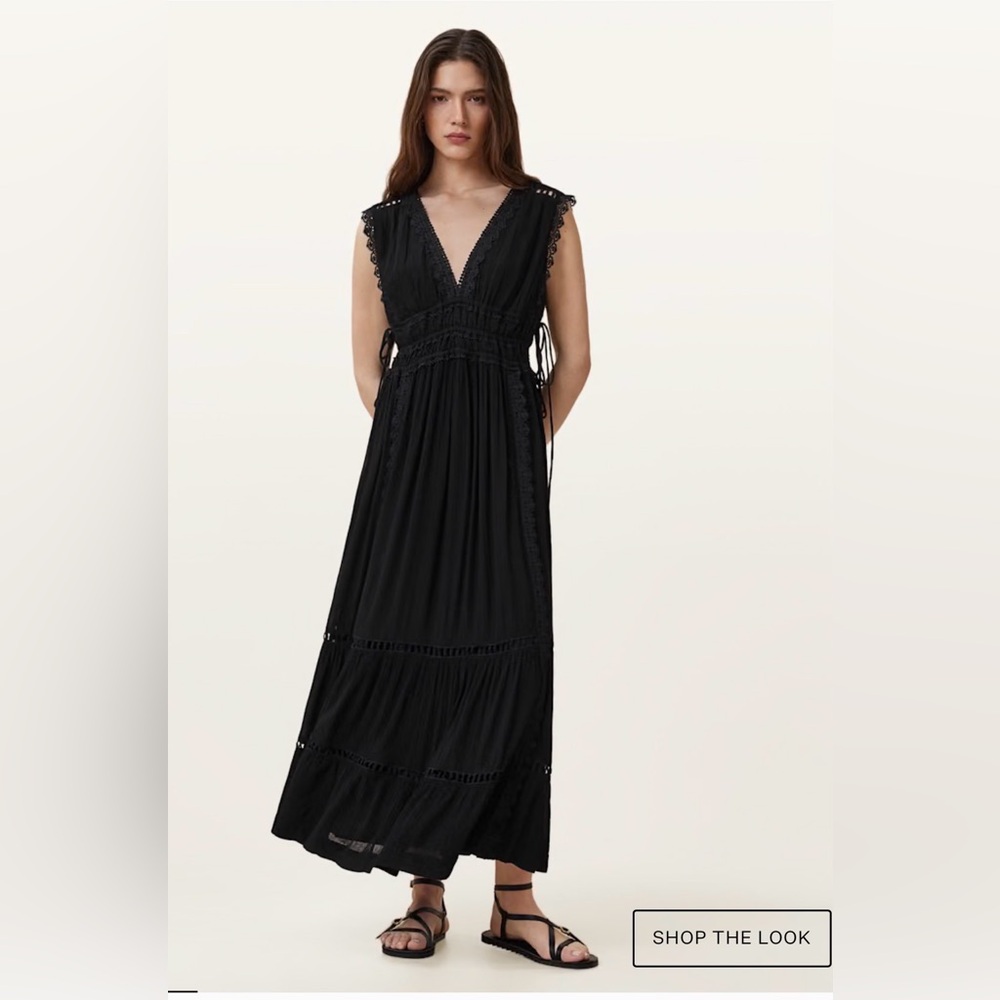 All saints black dress Xanthe with frill details